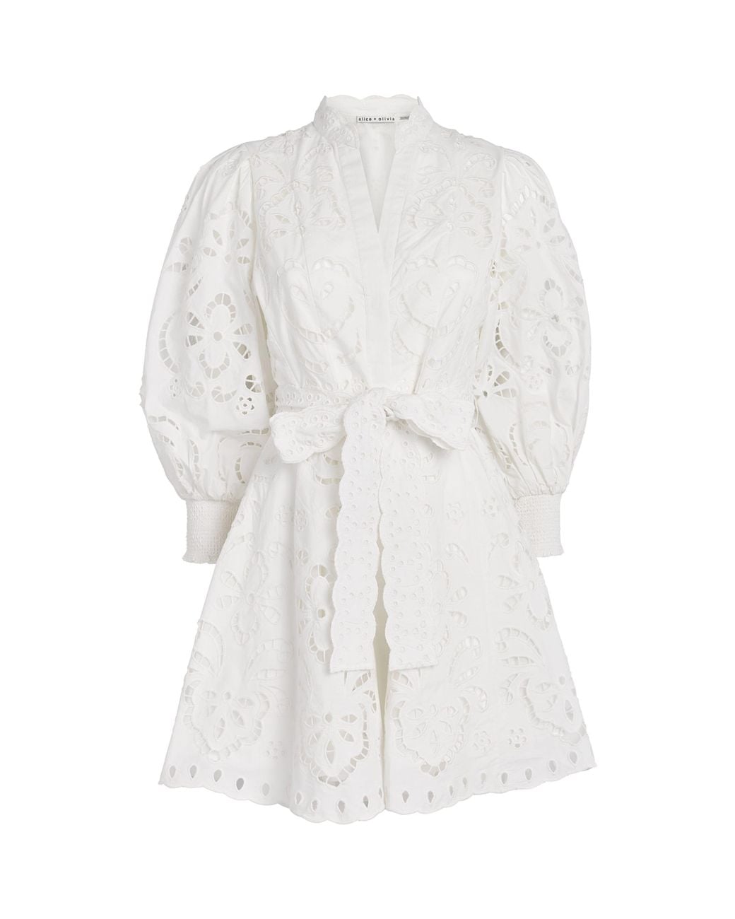 Alice + Olivia White Embroidered Lucy Mini Shirt Dress