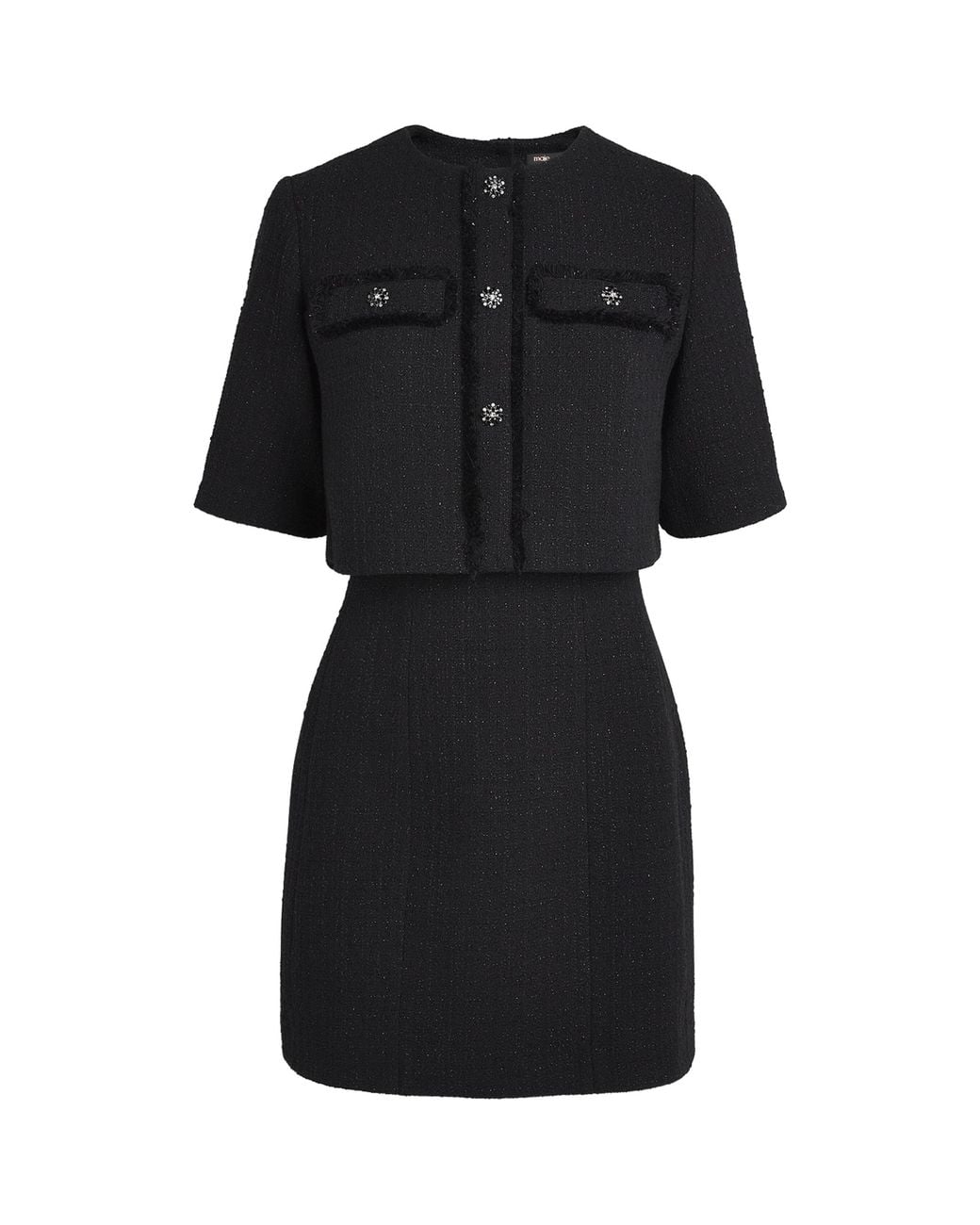 Maje Black Tweed 2-In-1 Mini Dress