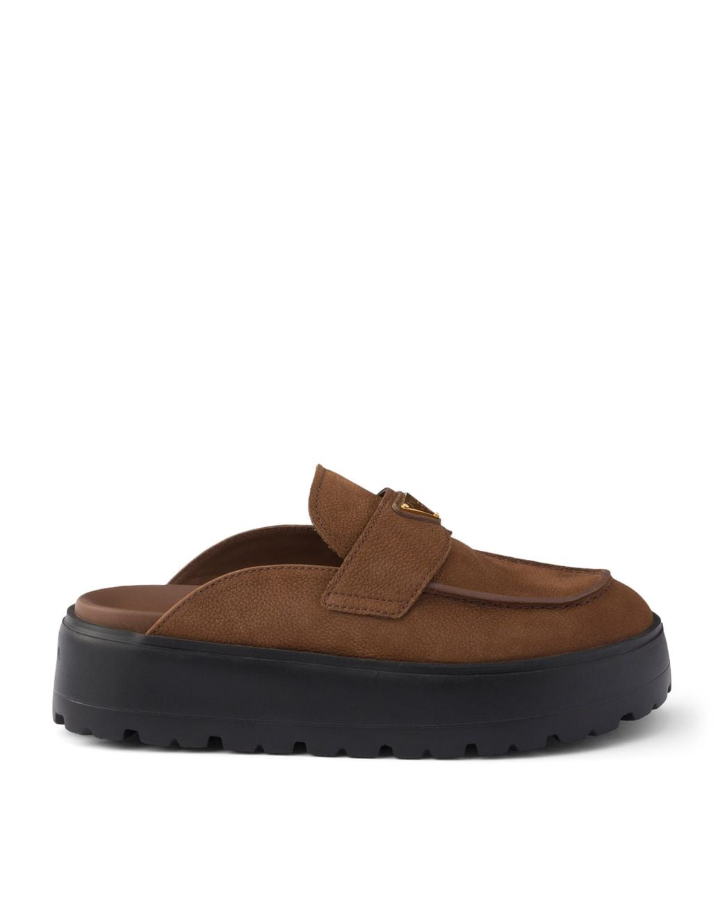 Prada Brown Nubuck Leather Flatform Mules