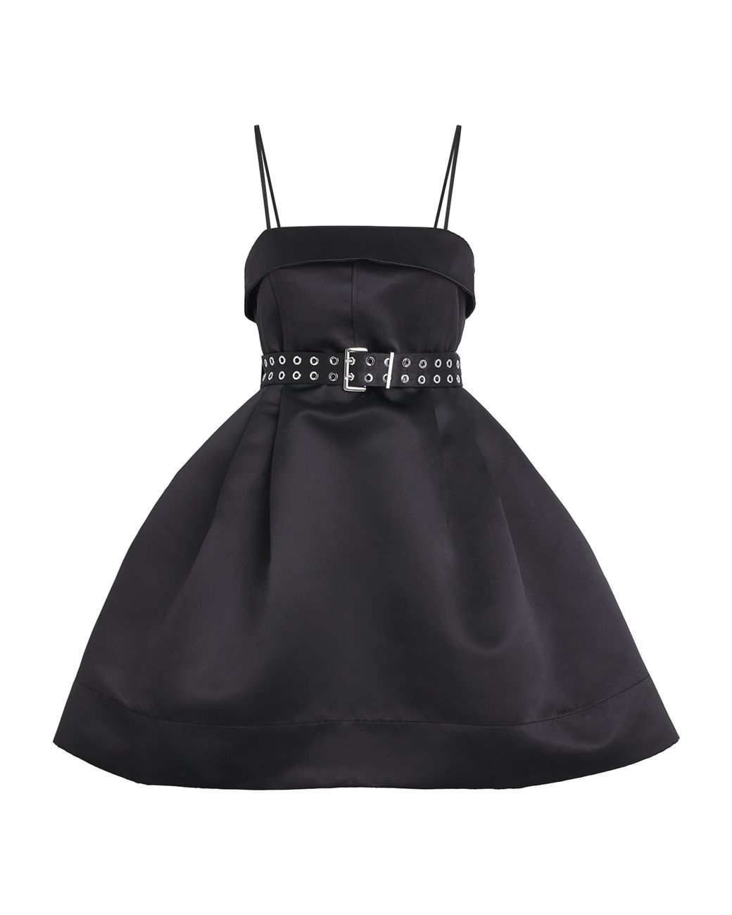 Ganni Black Satin Bubble Mini Dress