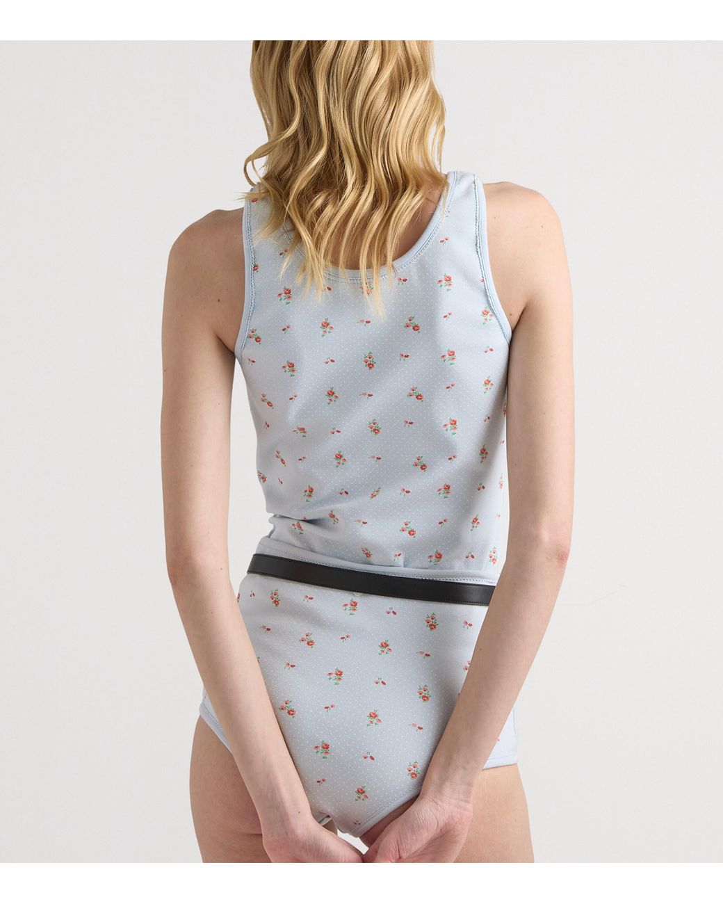 Prada Blue Stretch-Cotton Floral Tank Top