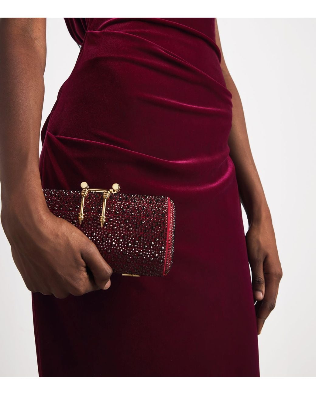 Talbot Runhof Red Stretch-Velvet Ruched Gown
