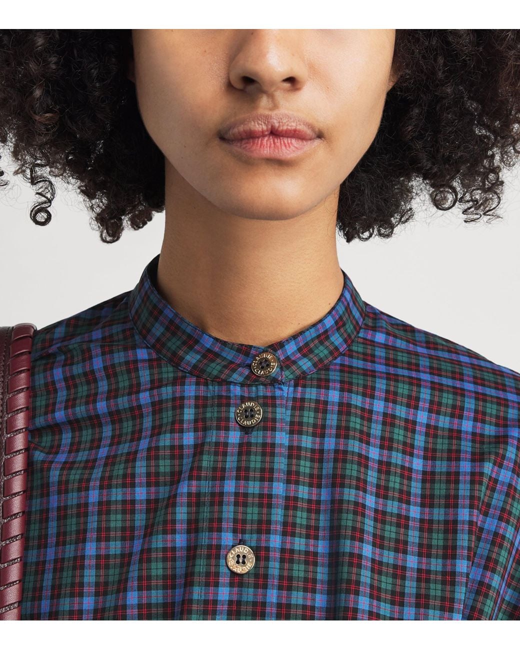 Claudie Pierlot Blue Cotton Check Shirt Dress