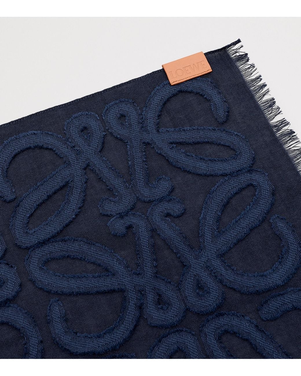 Loewe Blue Cotton-Wool-Silk Anagram Appliqué Scarf