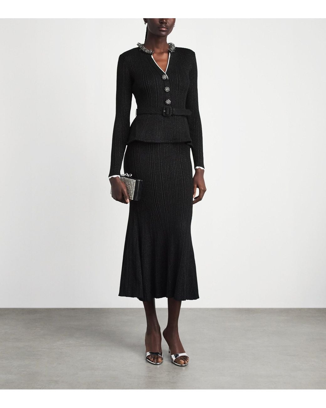 Self-Portrait Black Knitted Lurex Rib Midi Dress