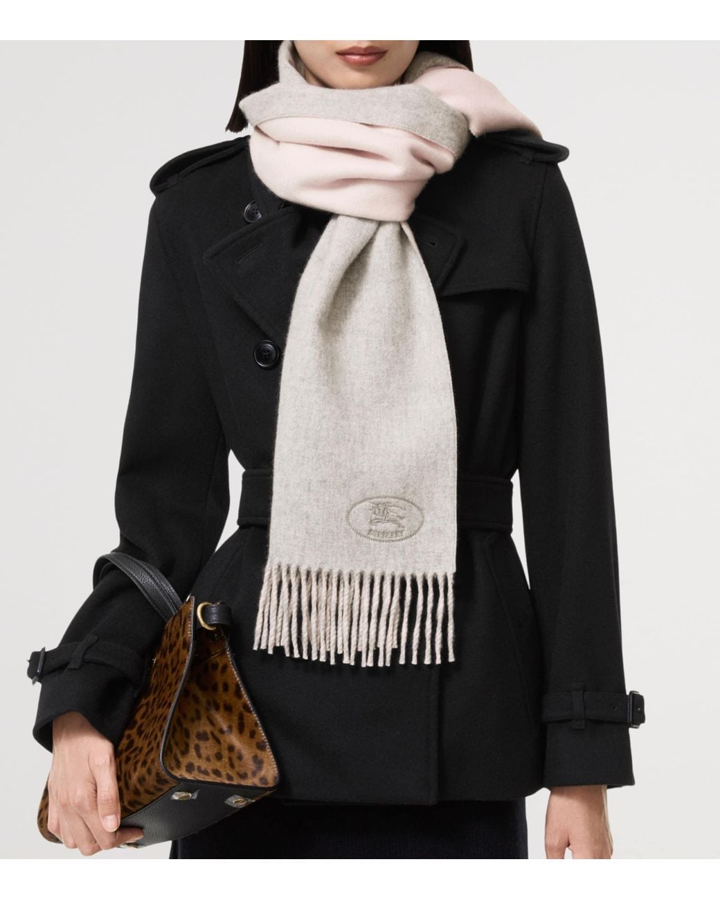 Burberry Gray Cashmere Ekd Stamp Scarf