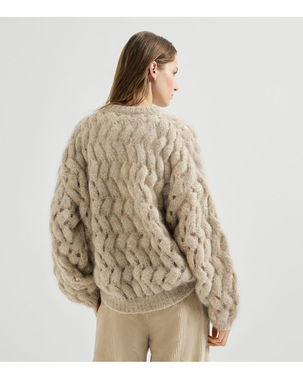 Brunello Cucinelli Natural Dazzling Cable-Knit Sweater
