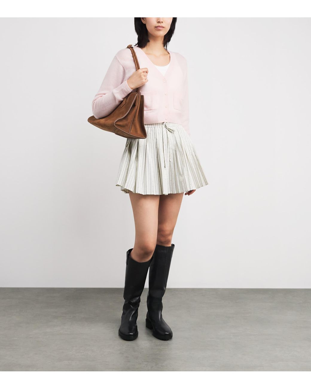 Sandro Pink Wool-Cashmere Cropped Cardigan