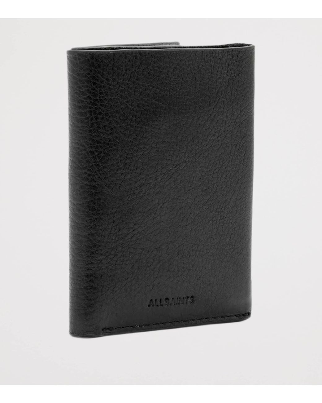 AllSaints Black Leather Axis Bi-Fold Wallet for men