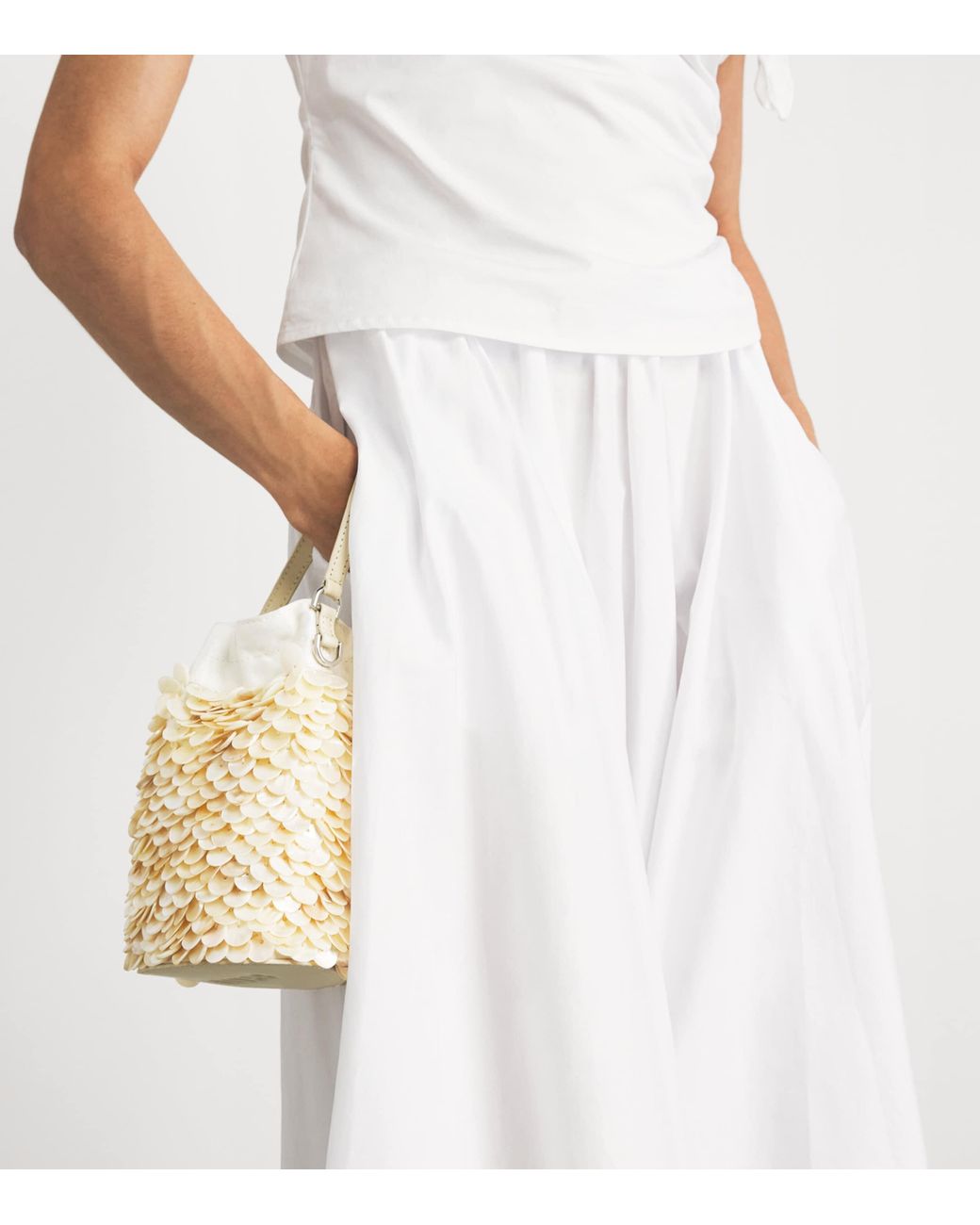 Staud White Mini Embellished Lila Bucket Bag
