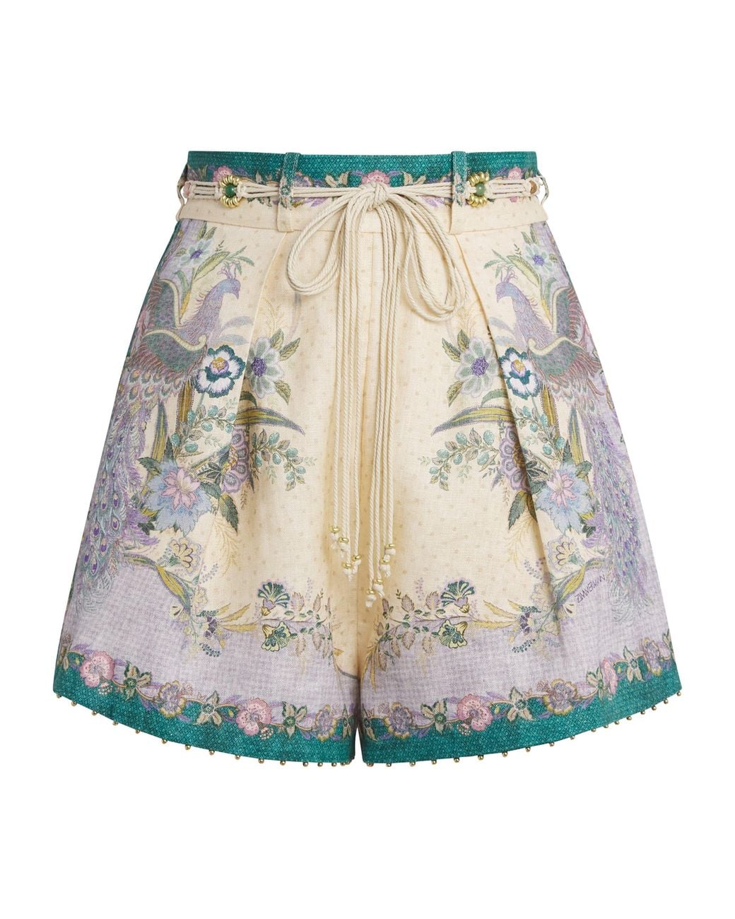 Zimmermann Natural Linen Printed Indra Tuck Shorts