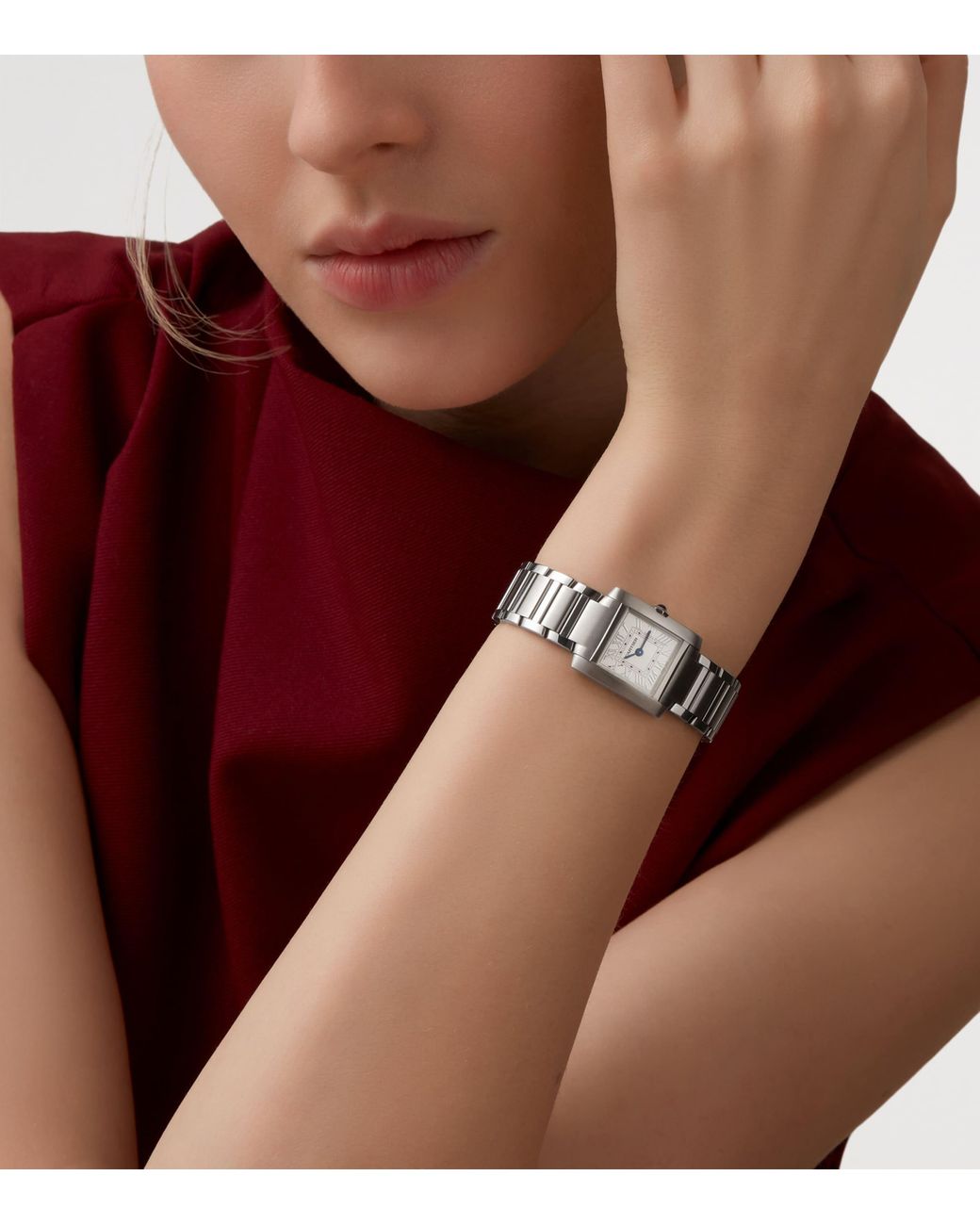 Cartier White Small Steel Tank Française Watch 21.2Mm