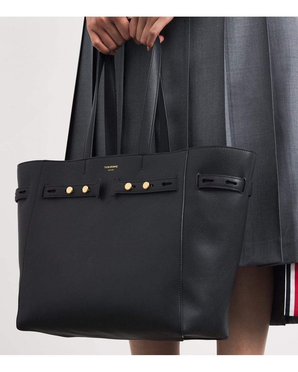 Thom Browne Black Leather Cabas Tote Bag