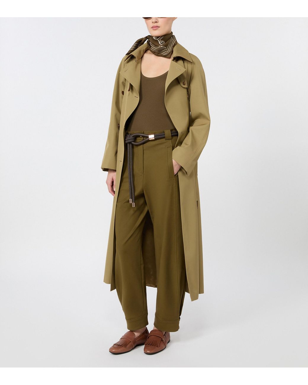 Max Mara Green Stretch-Cotton Barrel Trousers