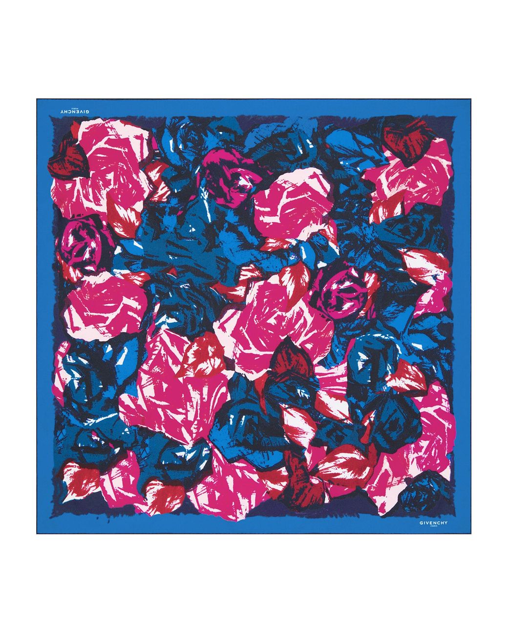 Givenchy Blue Silk Floral Scarf