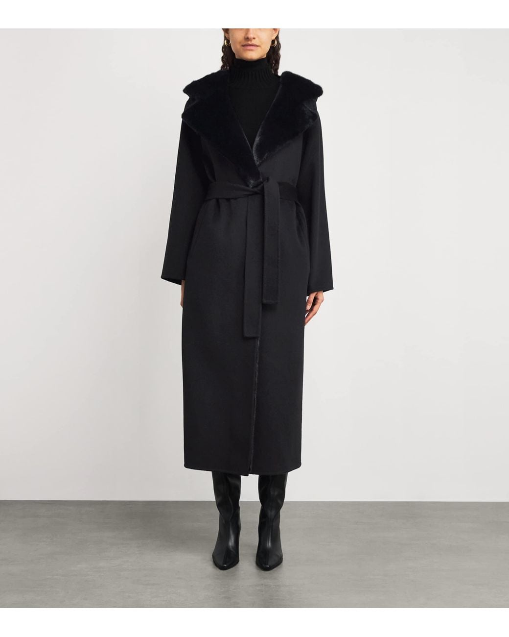 Yves Salomon Black Hooded Mink Fur-Trim Coat