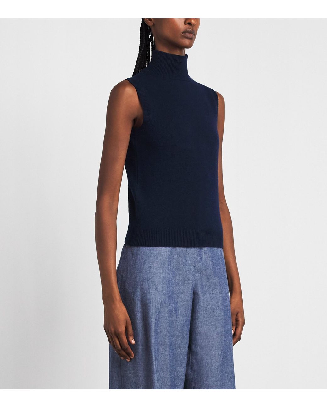 Safiyaa Blue Wool-Cashmere Sleeveless High-Neck Sweater