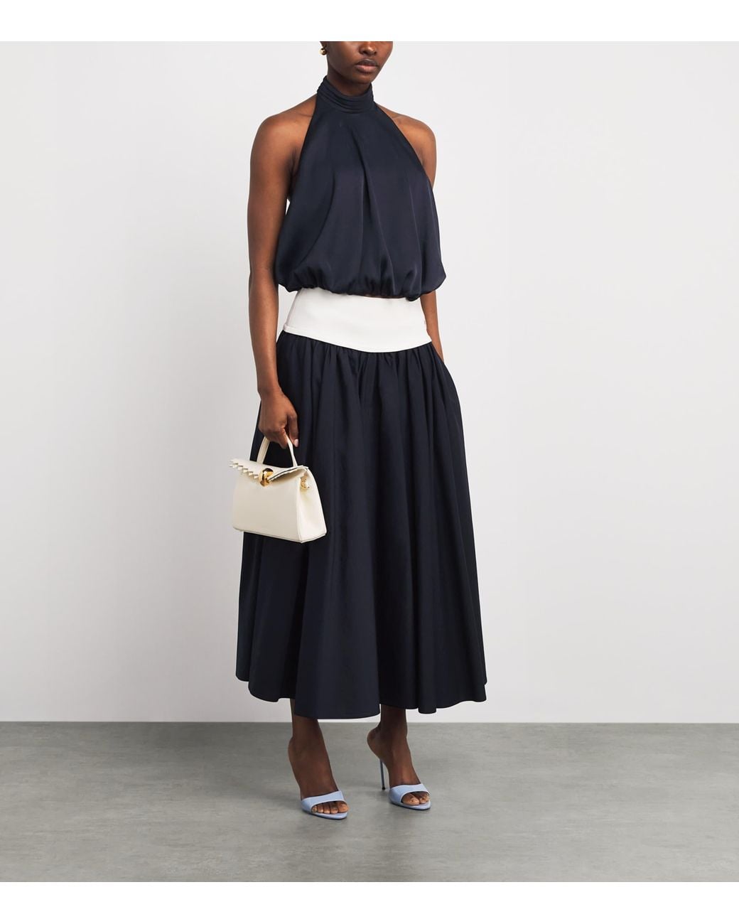 Claudie Pierlot Blue Satin Open-Back Blouse