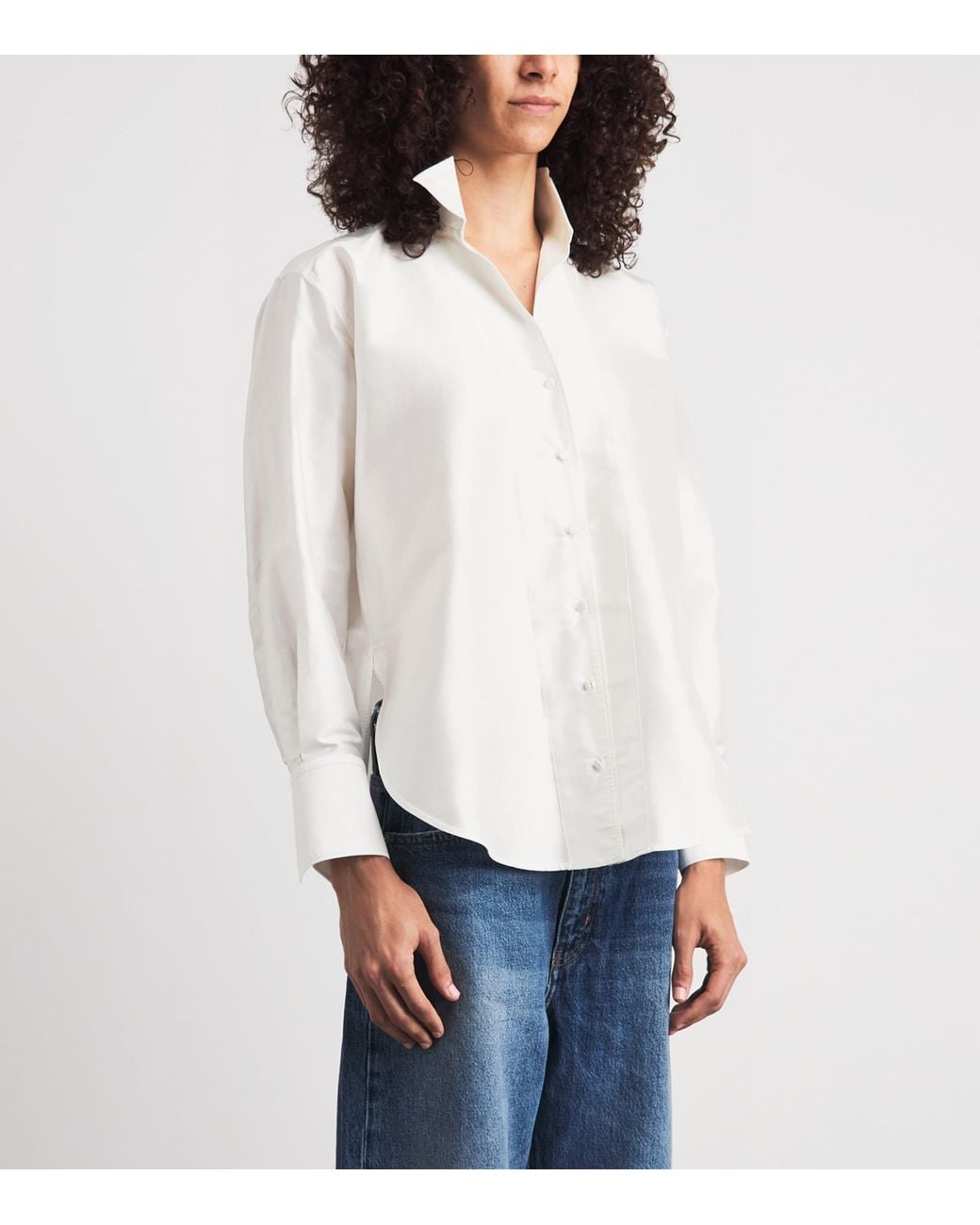 Sandro White Silk Satin Oversized Shirt