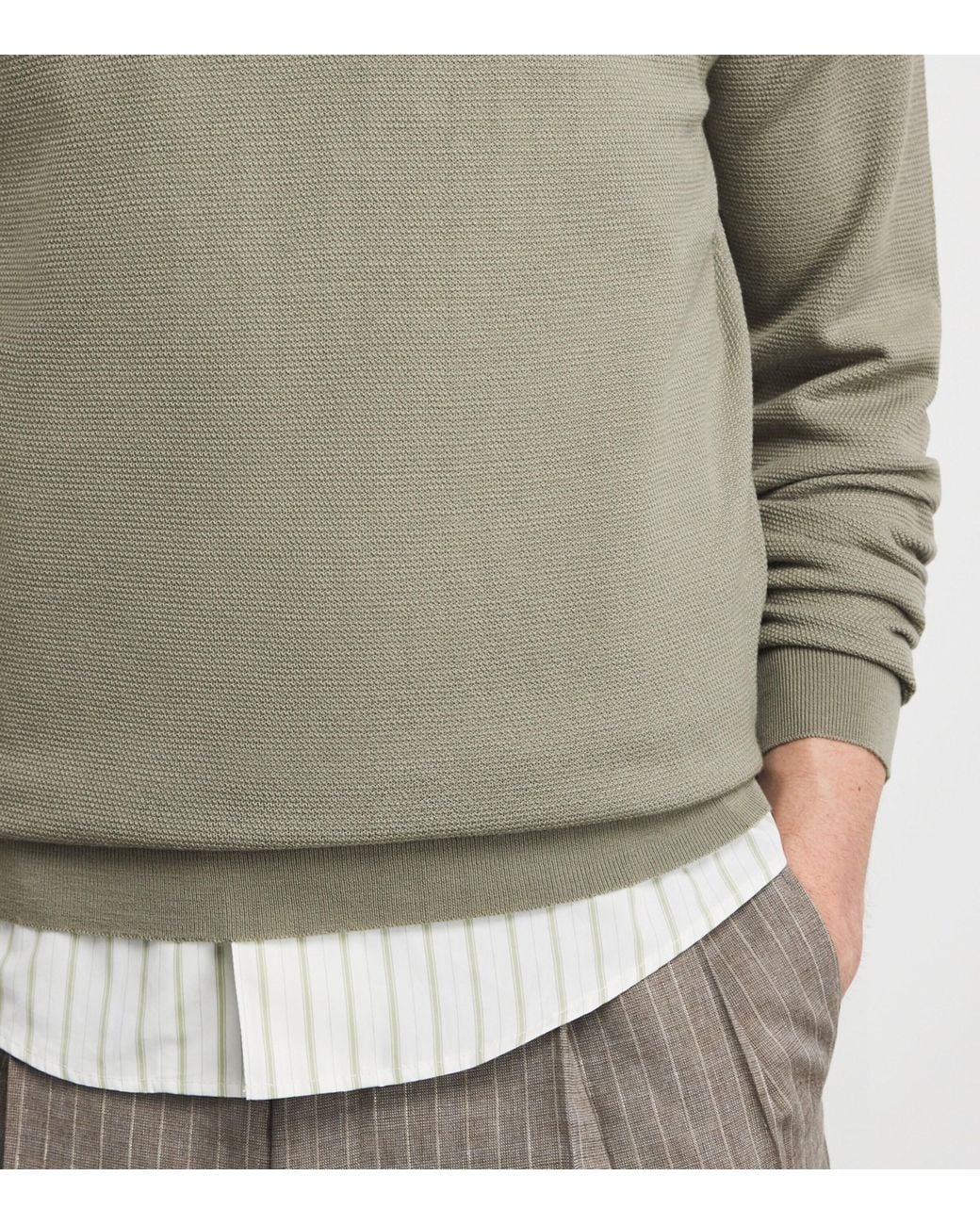 John Smedley Green Merino Wool Textured Sweater for men