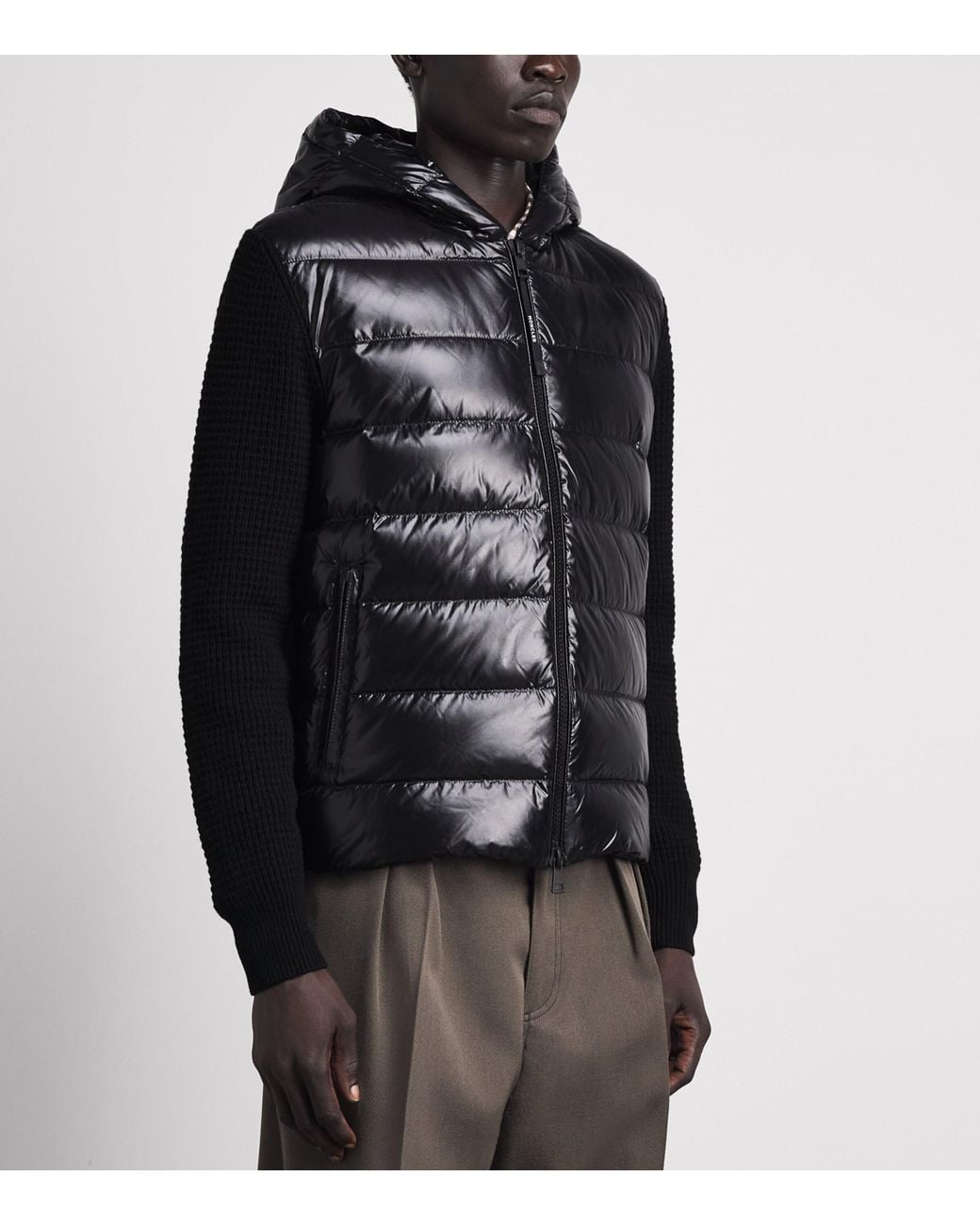 Moncler Black Virgin Wool-Cashmere Padded Cardigan for men