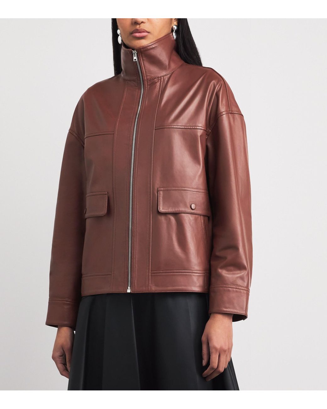 Yves Salomon Brown Lambskin Zip-Up Jacket