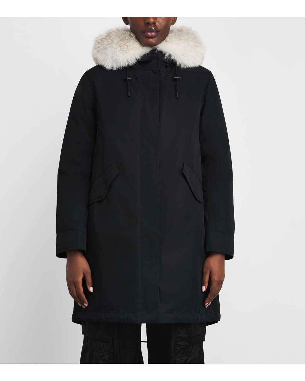 Yves Salomon Black Fox-Rabbit Blended-Cotton Parka