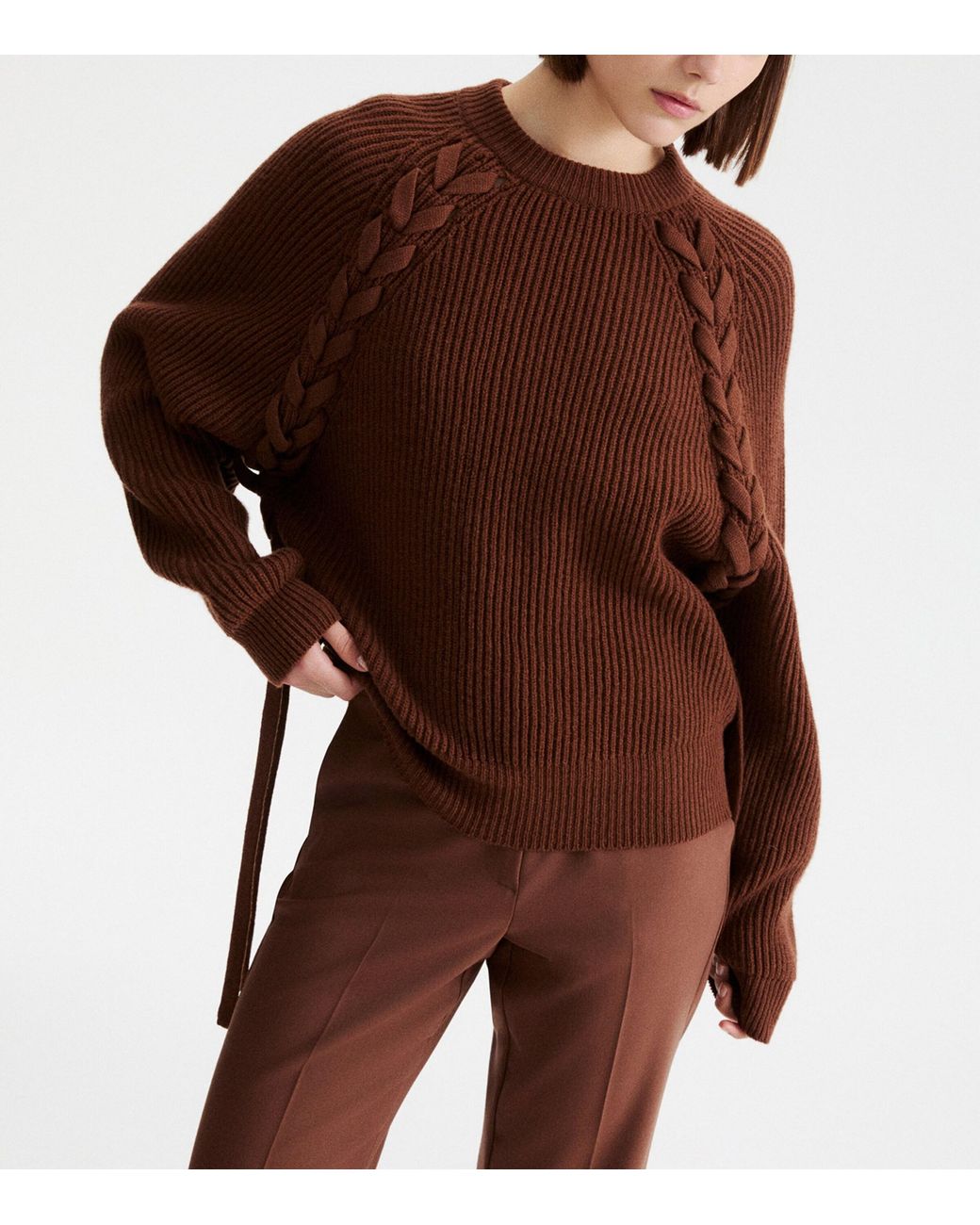Marella Brown Wool Lace-Detail Sweater