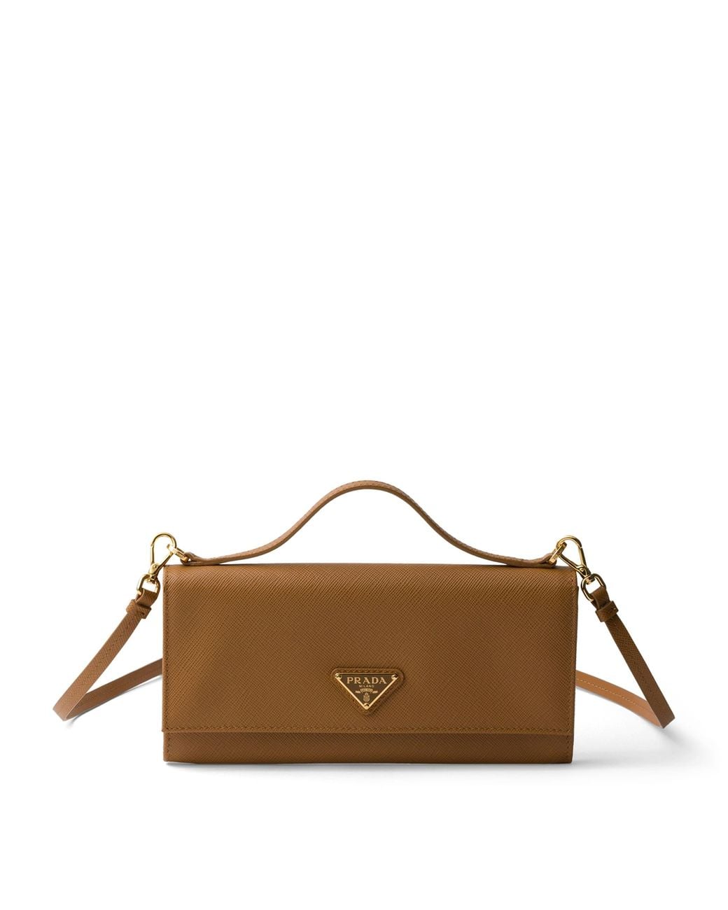 Prada Brown Saffiano Leather Wallet With Shoulder Strap