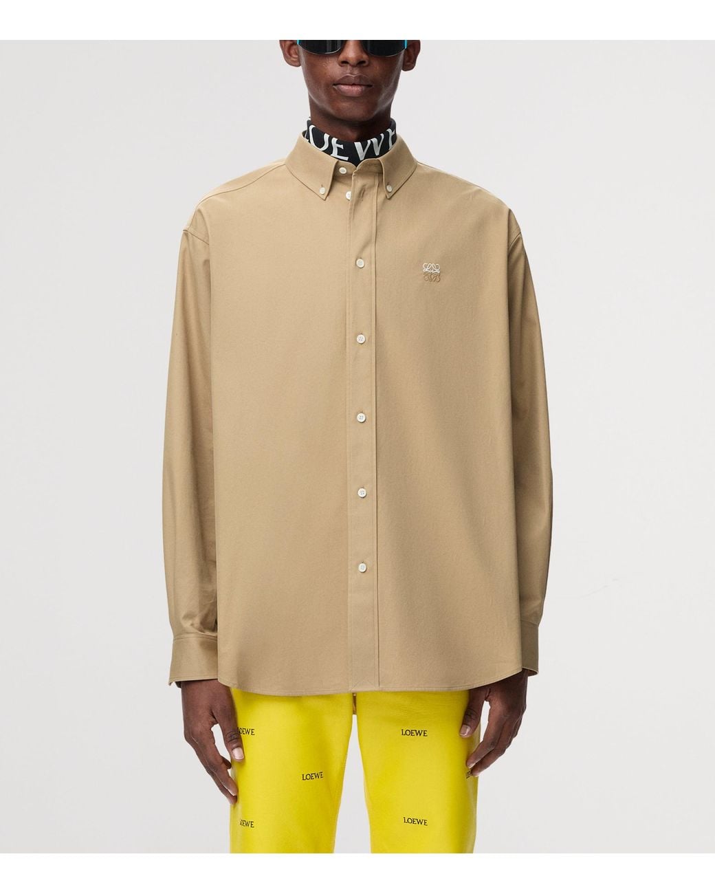 Loewe Natural Cotton Anagram Embroidered Shirt for men