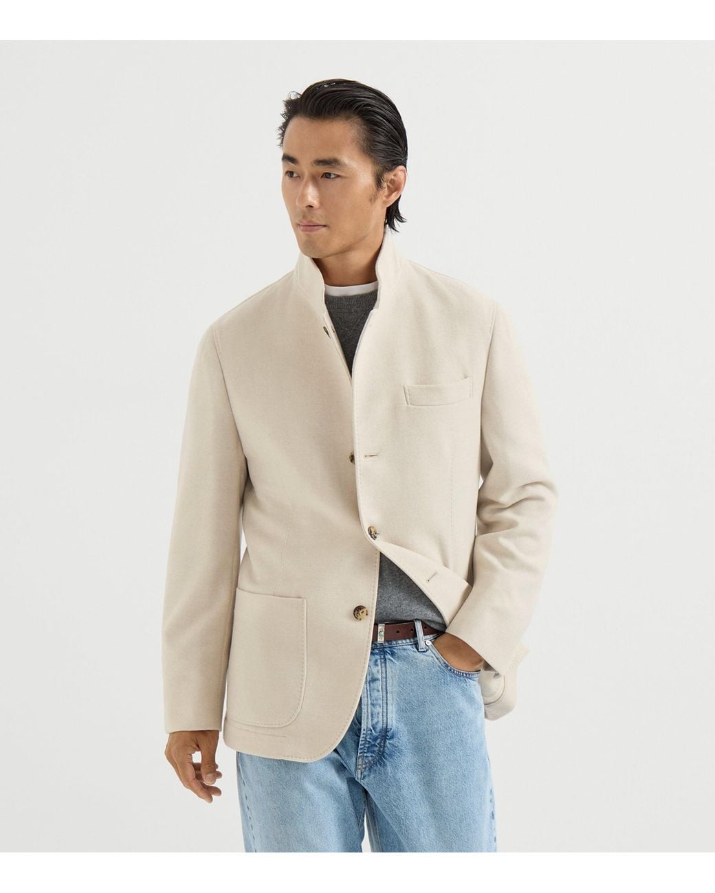 Brunello Cucinelli White Cashmere Water-Resistant Coat for men