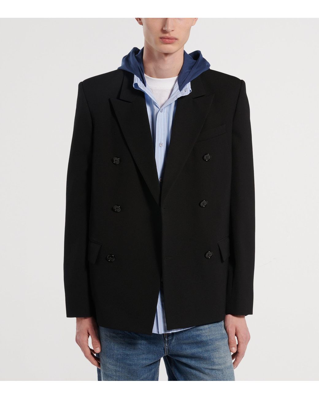 Balenciaga Black Wool Double-Breasted Jacket for men
