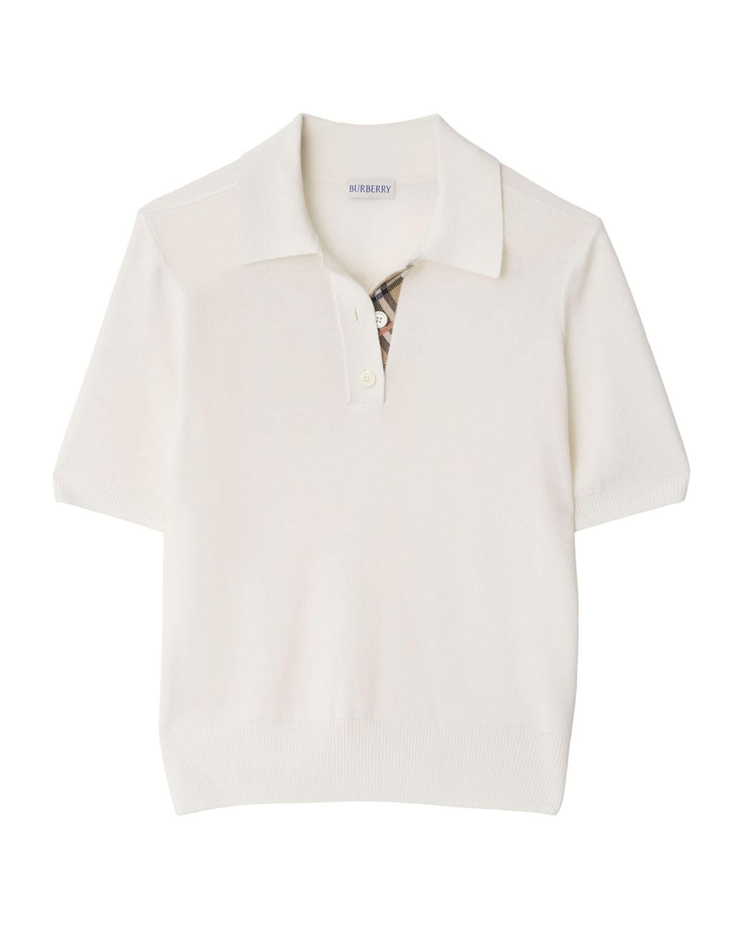 Burberry White Wool Check-Trim Polo Shirt