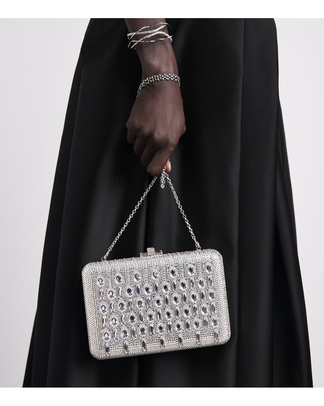 Judith Leiber Black Embellished Slim Slide Bijou Clutch Bag