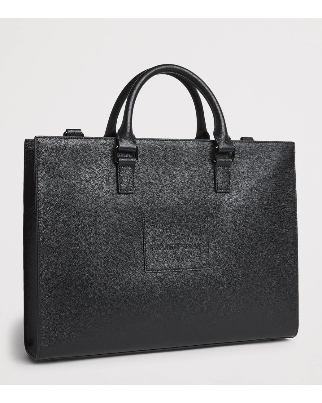Emporio Armani Black Leather Logo Briefcase for men