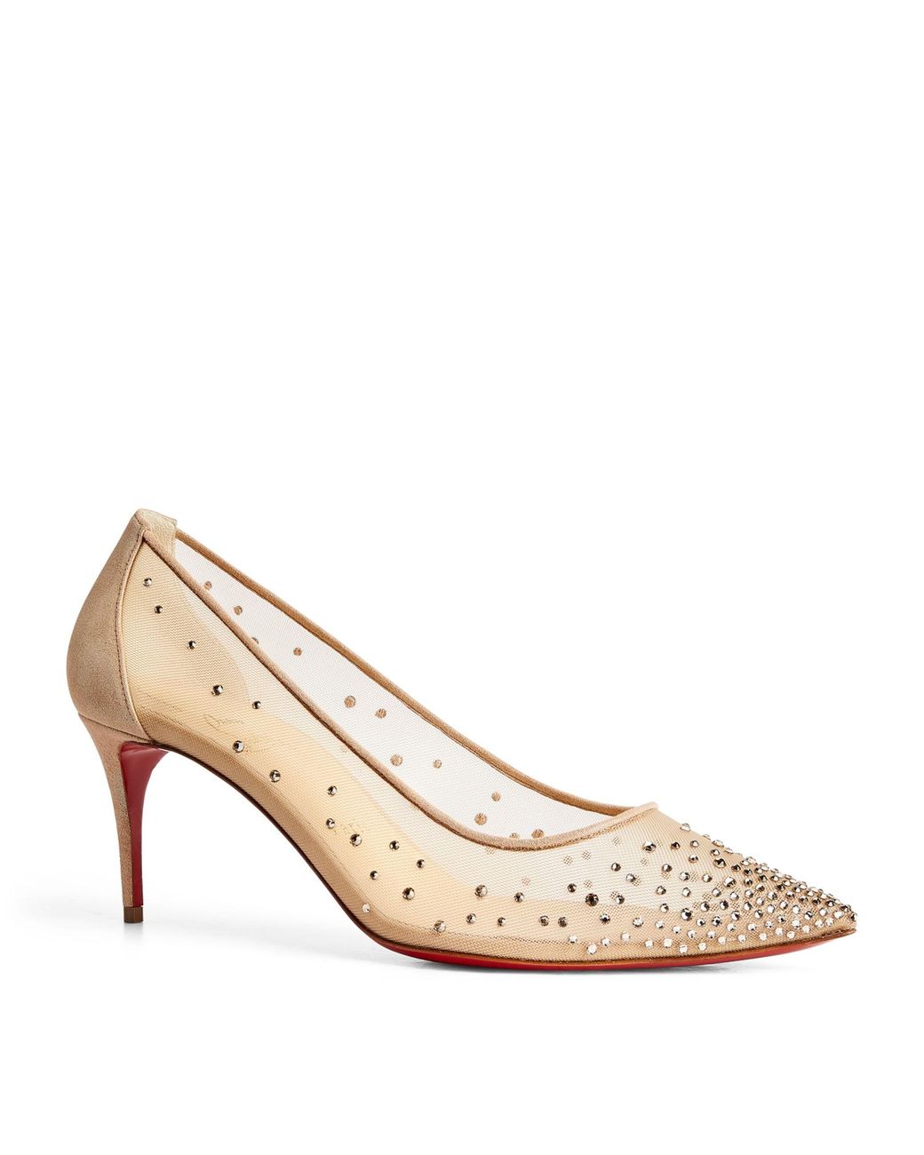 CHRISTIAN LOUBOUTIN Follies 70 suede-trimmed crystal-embellished mesh  slingback pumps