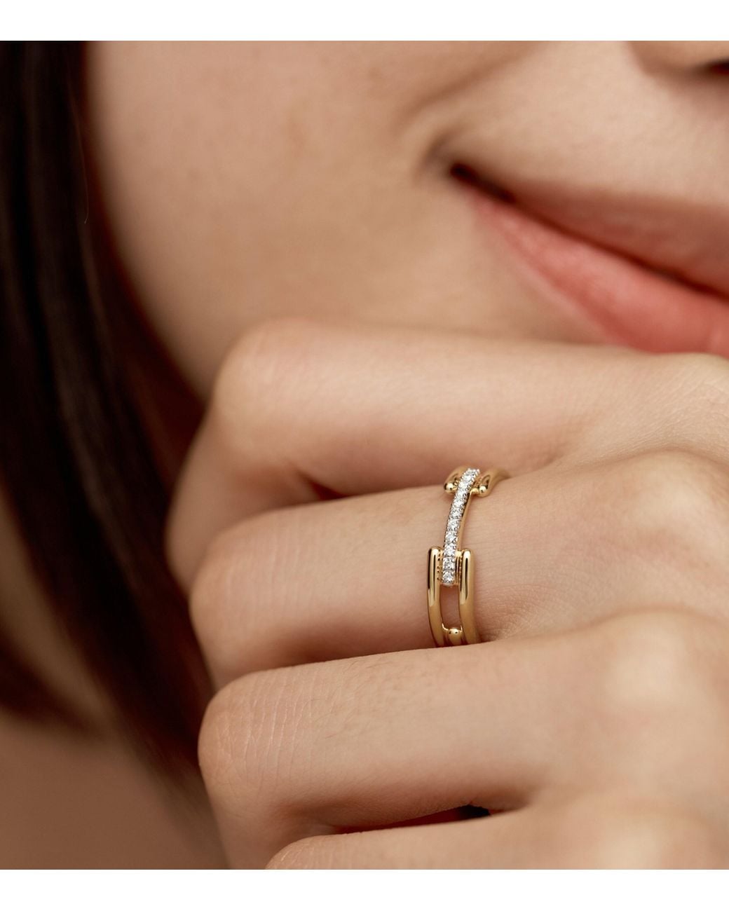 Monica Vinader Metallic Vermeil And Diamond Pavé Signature Link Ring