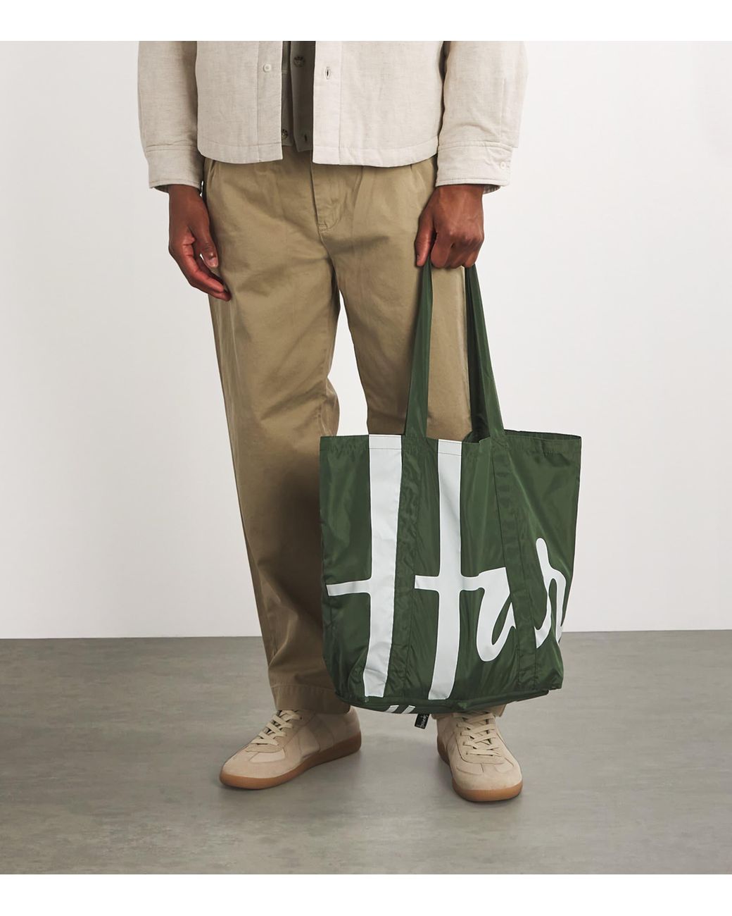 Harrods Green Logo Pocket Shopper Bag