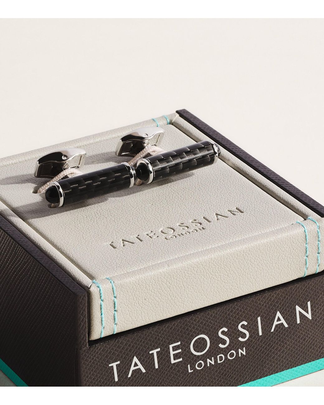 Tateossian Natural Palladium-Plated Carbon Cylinder Cufflinks for men
