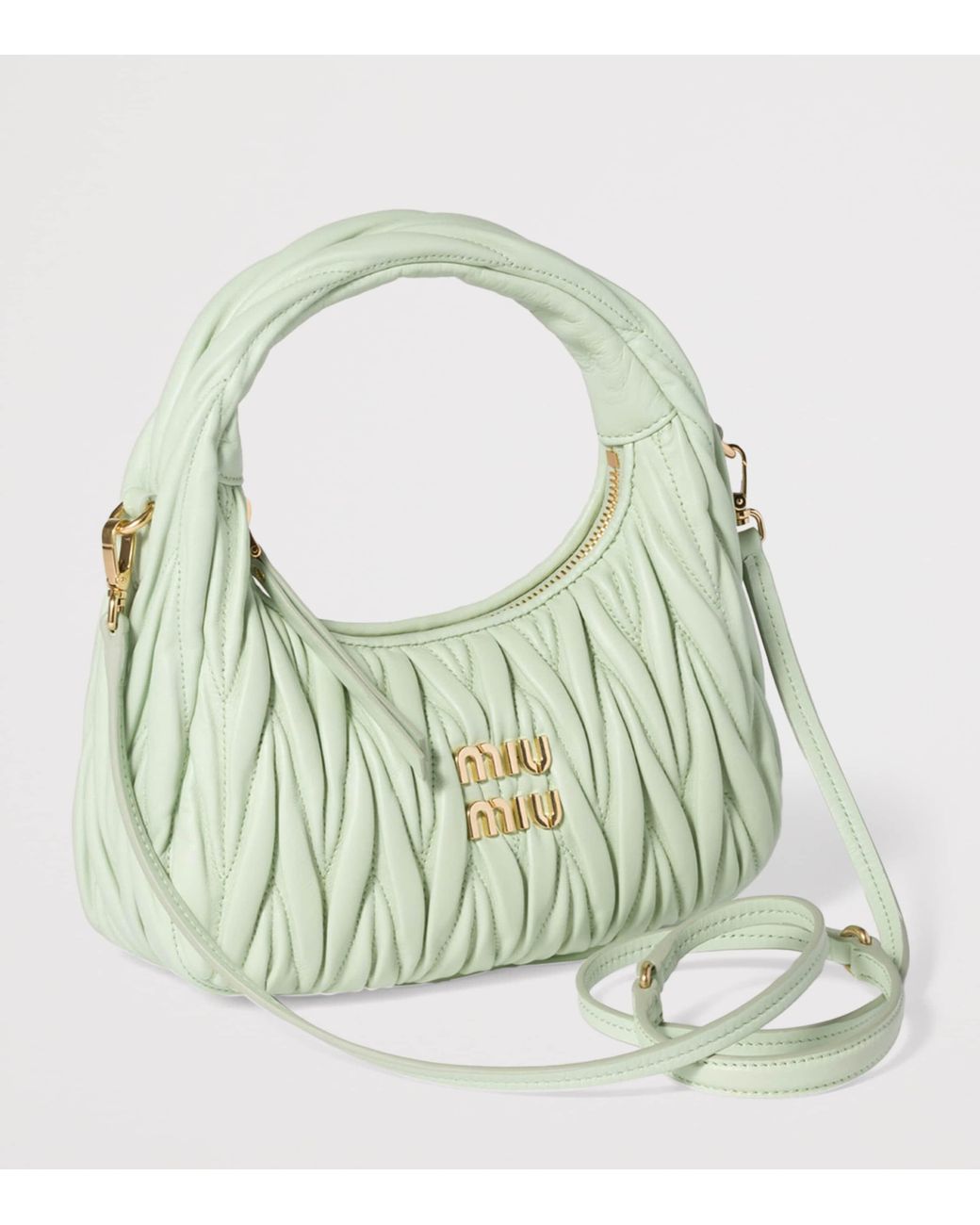 Miu Miu Green Small Matelassé Lambskin Wander Top-Handle Bag