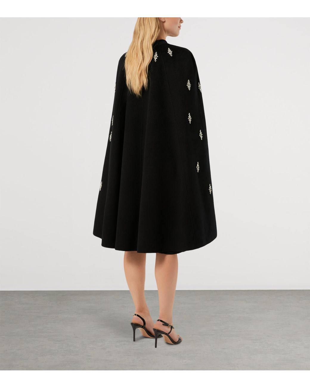 Marina Rinaldi Black Virgin Wool Embellished Cape Coat