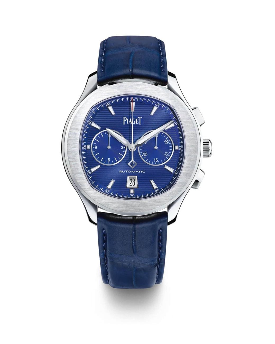 Piaget Blue Stainless Steel And Alligator Strap Polo Watch