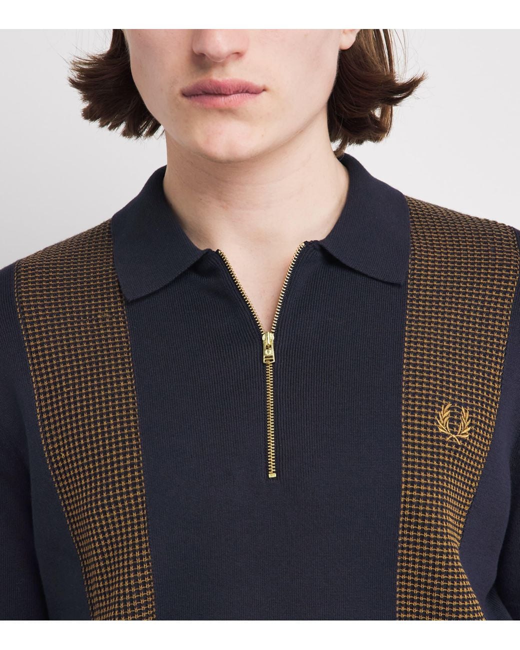 Fred Perry Black Cotton Panelled Zip-Up Polo Shirt for men