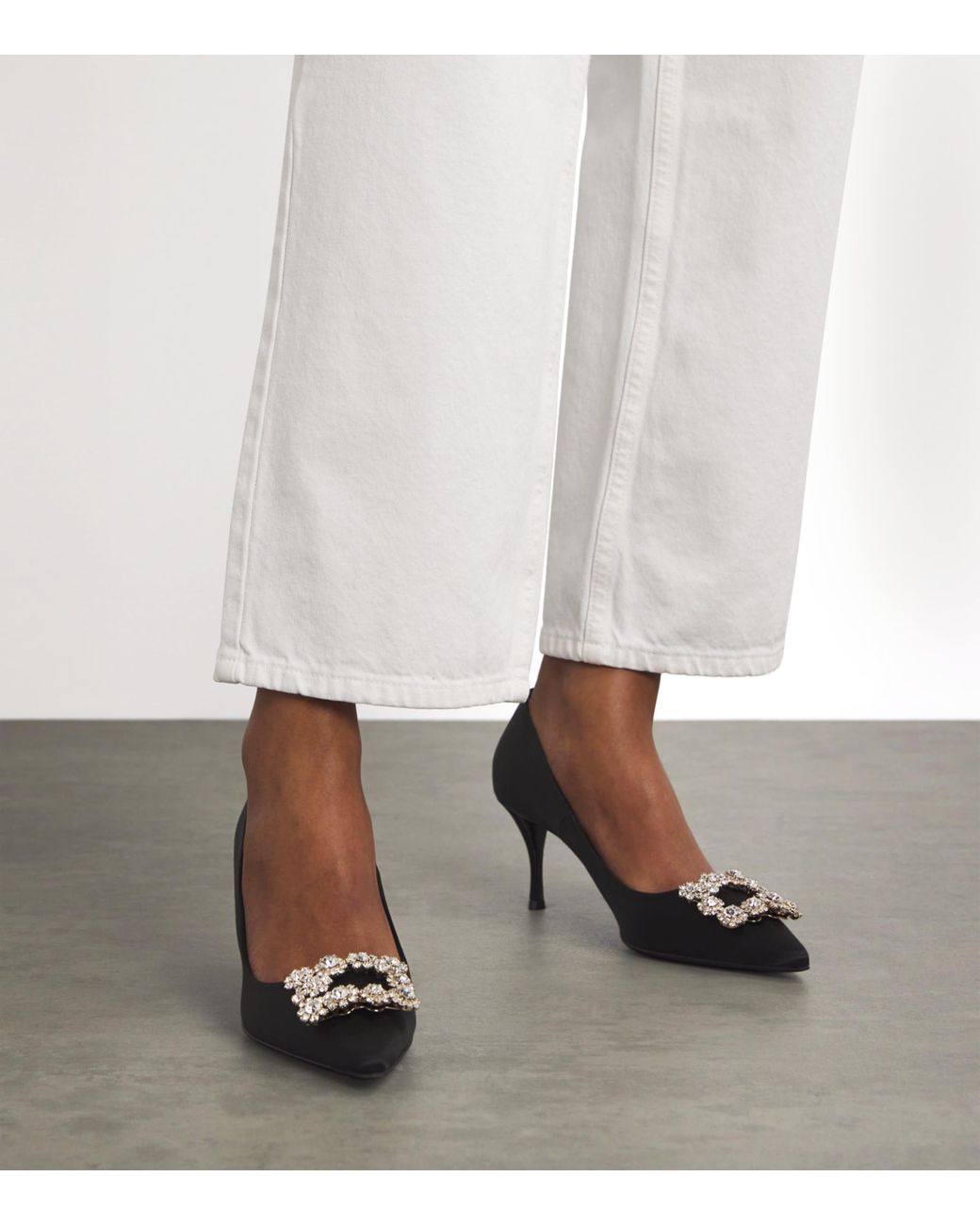 Roger Vivier Black Satin Decolleté Crystal Buckle Pumps 65
