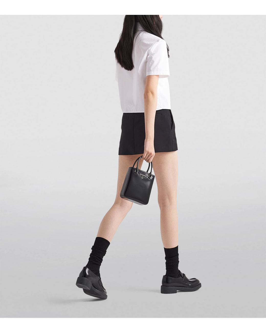 Prada White Logo-Plaque Cropped Cotton Shirt