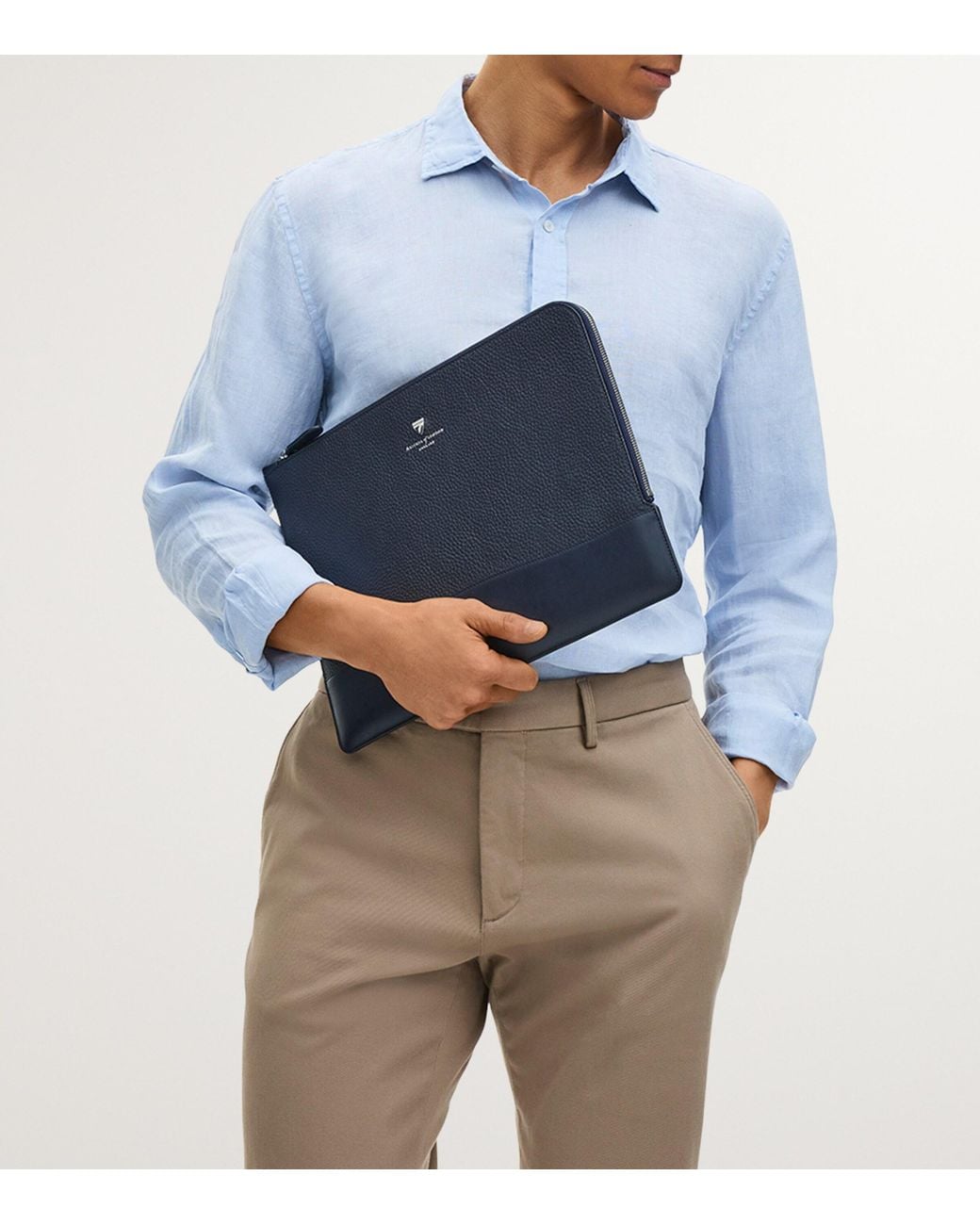 Aspinal Blue Leather Mount Street Laptop Case