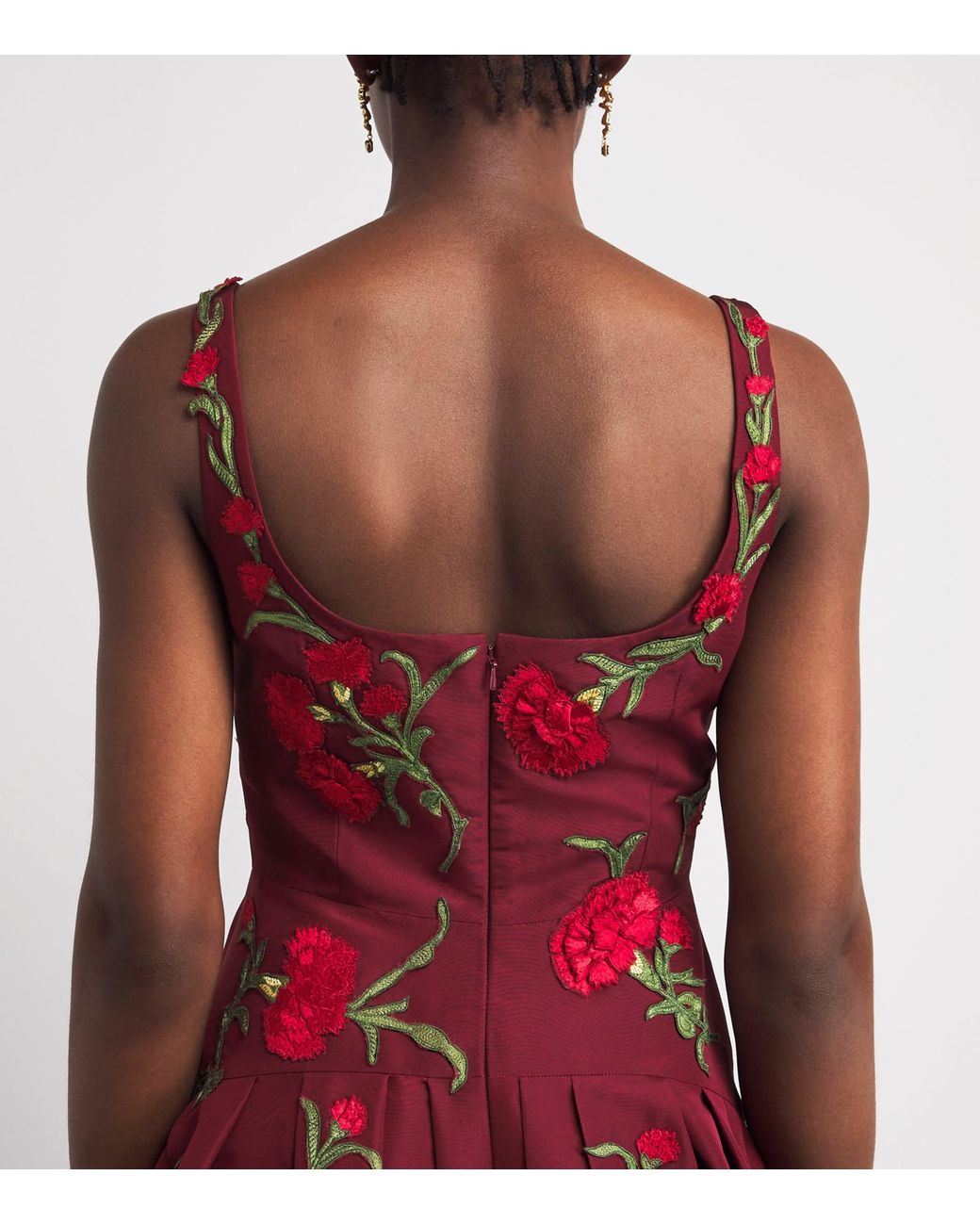Carolina Herrera Silk Floral Embroidered Midi Dress