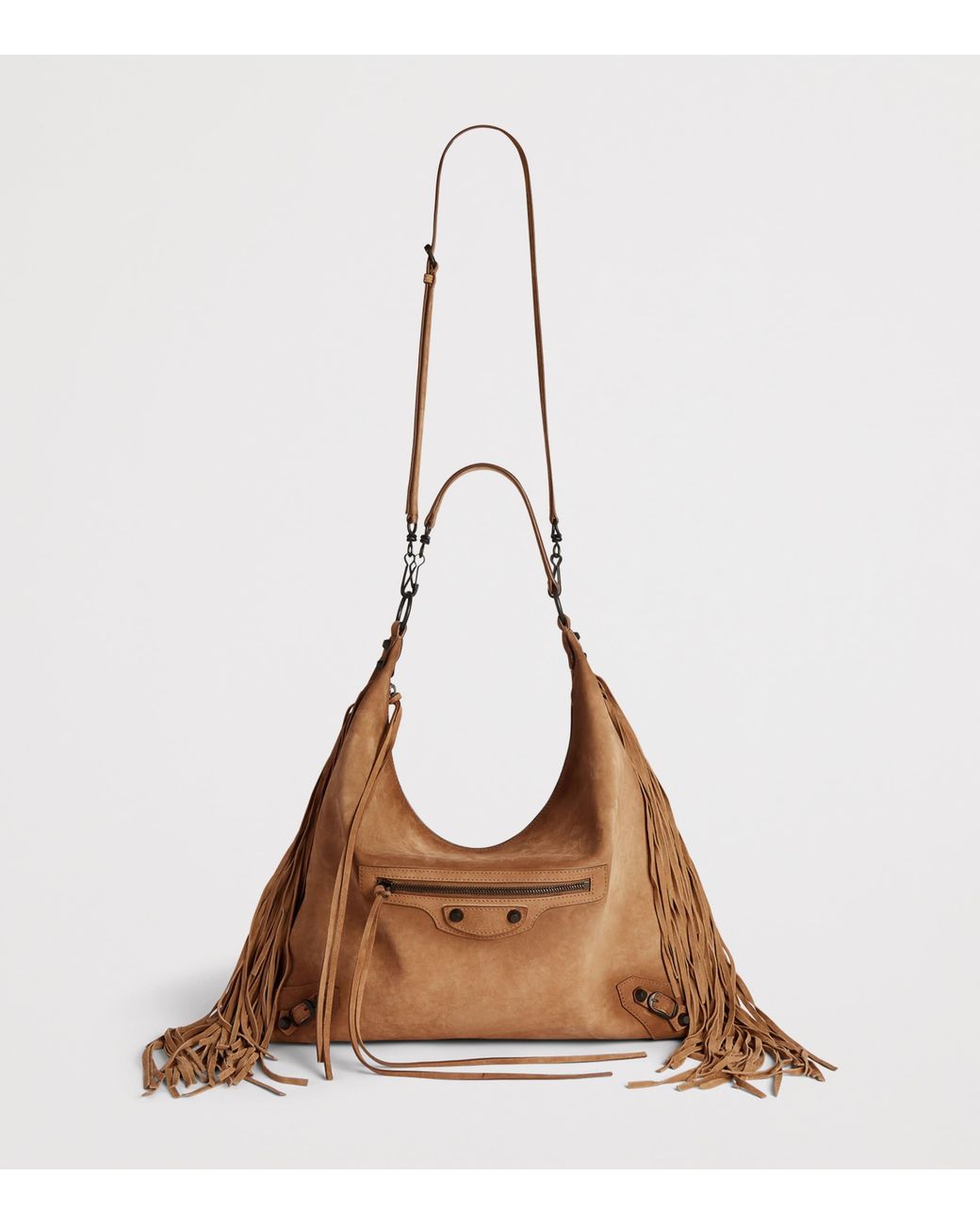 Balenciaga Brown Medium Suede Fringe Le City Shoulder Bag