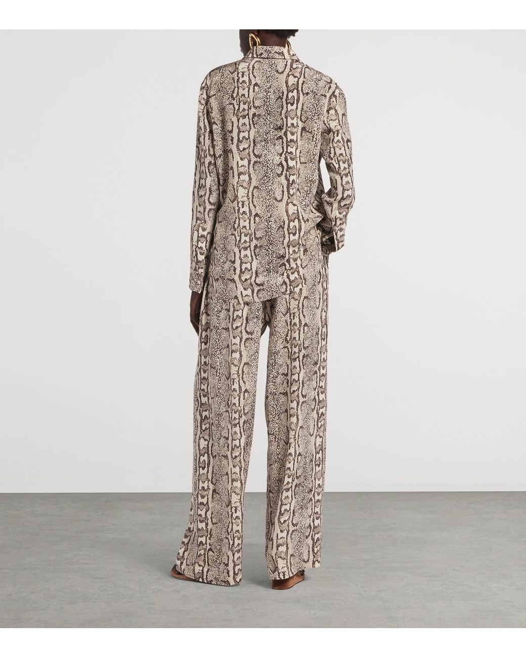 Balenciaga Natural Silk Python Print Wide-Leg Trousers