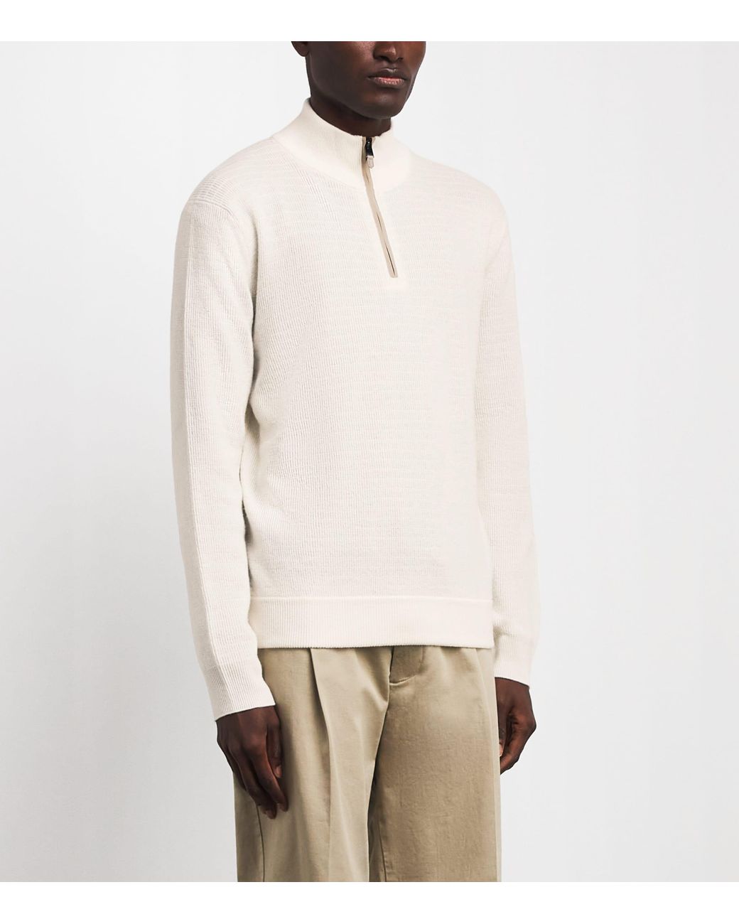 Canali White Wool-Cashmere Quarter-Zip Sweater for men